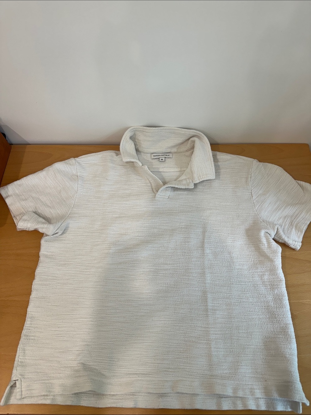 Banana Republic Light Cream Textured Short Sleeve Polo